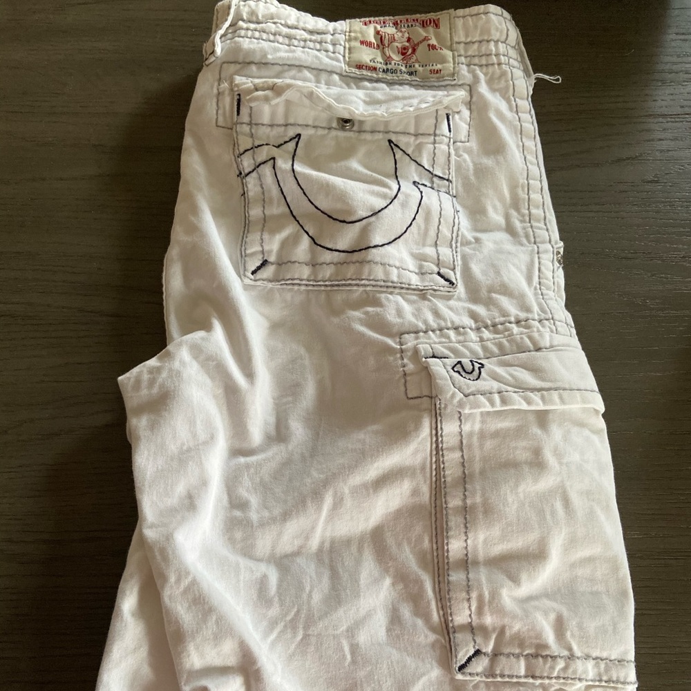 True Religion White Cargo Shorts
